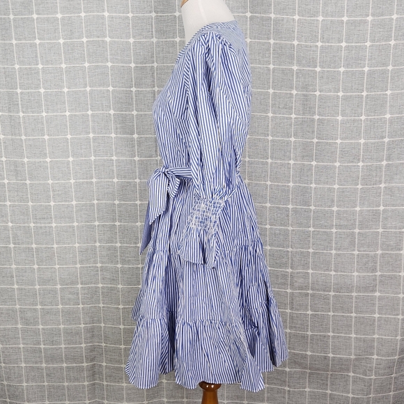 Ivy City Co. Carrie Striped Blue Puff-Sleeve Tiered Dress - Picture 7 of 11